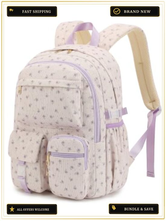 Corduroy School Backpack for Teen Girls Boys, Lightweight Laptop Daypack main image 5